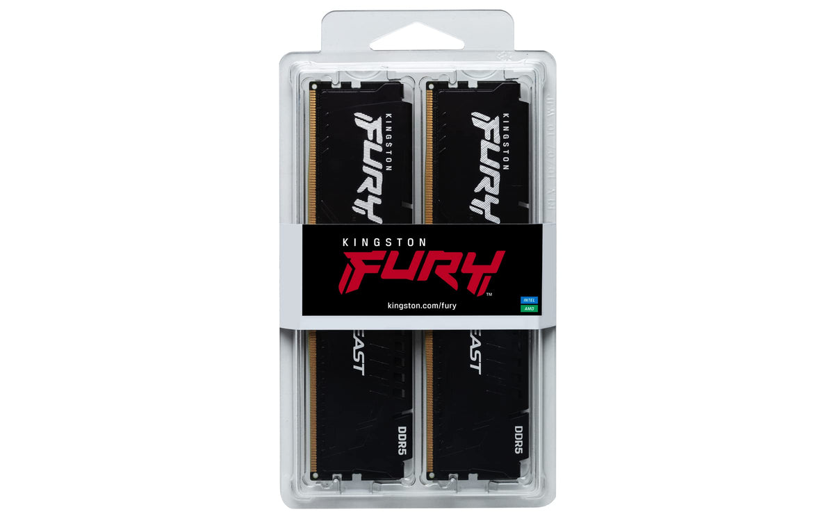 Kingston FURY Beast Black DDR5 32GB (2x16GB) 5200MT/s CL40 DIMM Desktop Gaming Memory Kit of 2 Intel XMP - KF552C40BBK2-32