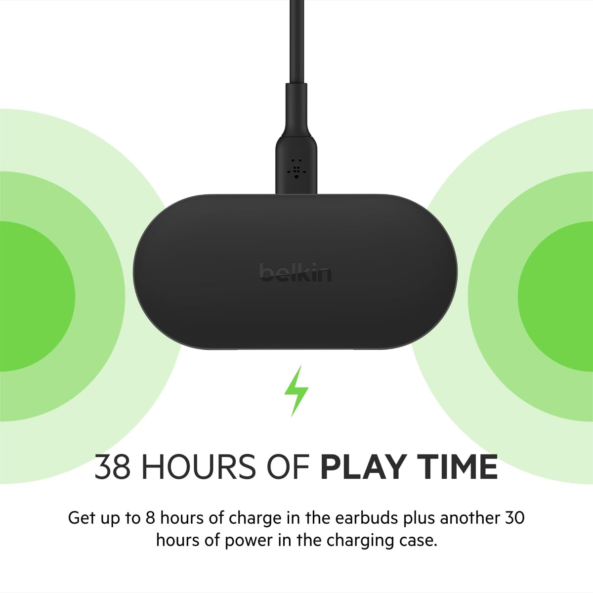 Belkin SOUNDFORM Play True Wireless Earbuds, Wireless Earphones with 3 EQ Presets, IPX5 Sweat and Water Resistant, 38 Hours Play Time for iPhone, Galaxy, Pixel and More - Black