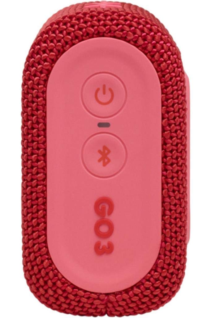 JBL GO 3 Wireless Bluetooth Portable Speaker with Integrated Loop for Travel with USB C Charging Cable, Red