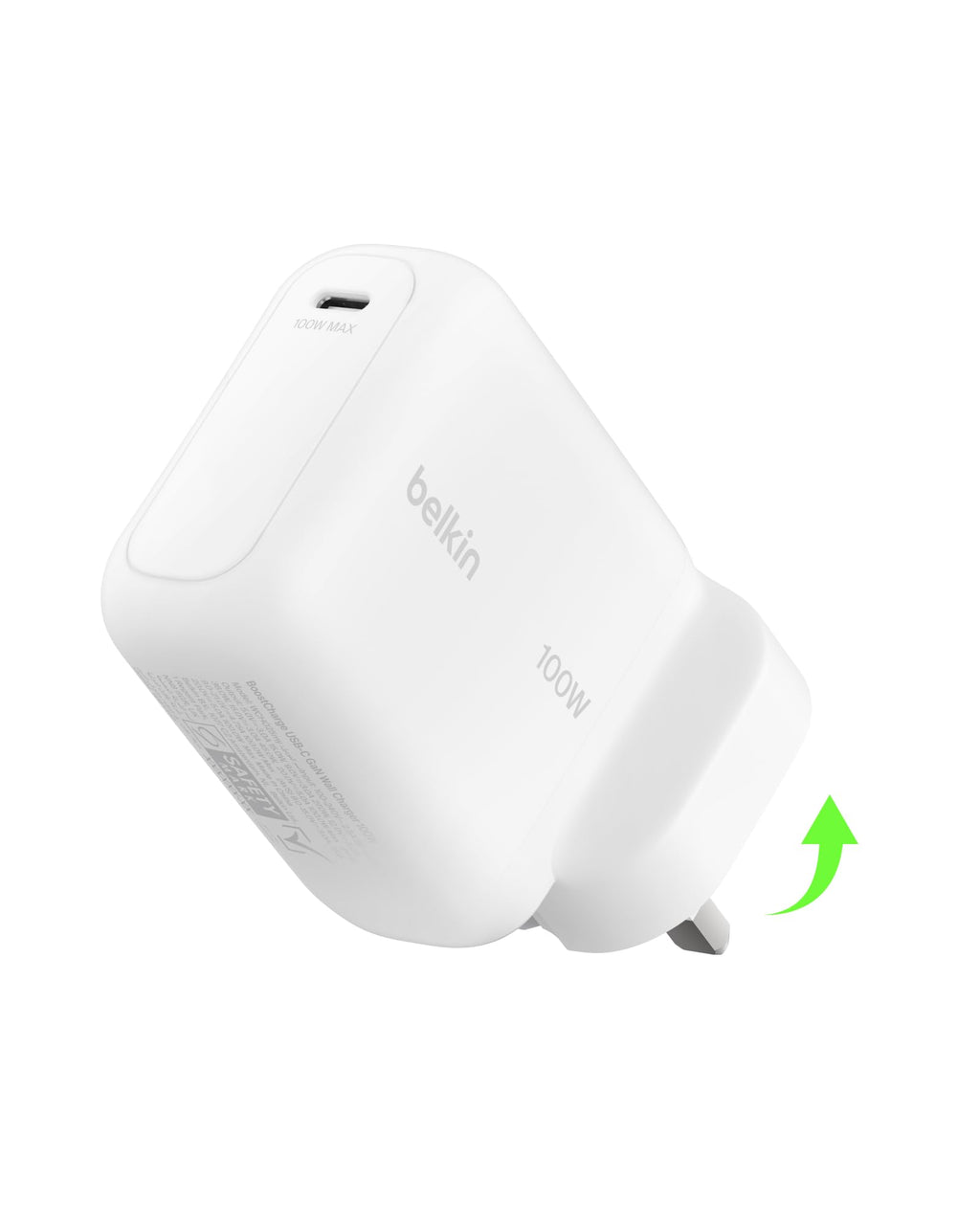 Belkin BoostCharge USB C Plug Charger 100W, GaN Compact and Foldable Plug Charger, Fast Charging for iPhone 17, Samsung Galaxy S26, Pixel 10, AirPods, Tablet, MacBook, Chromebook - White