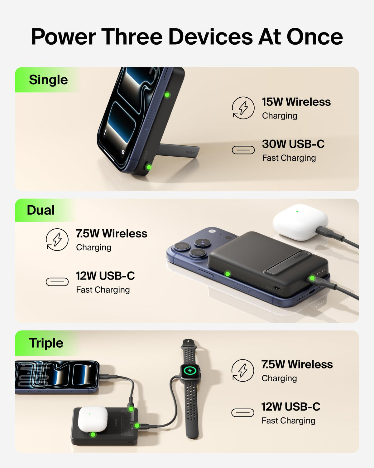 Belkin BoostCharge 10000mAh Slim Magnetic Power Bank with Kickstand - Black