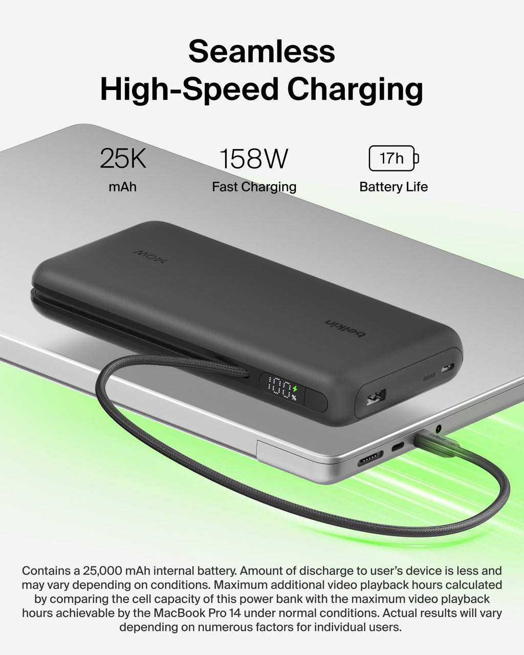Belkin UltraCharge Pro 25000mAh Power Bank Fast Charging for Laptop - Black