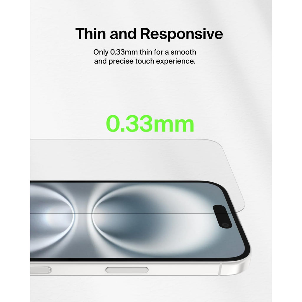 Belkin ScreenForce TemperedGlass Treated Screen Protector for iPhone 15/14 Pro, Slim, Crystal Clear, Scratch-Resistant, Full Screen Tempered Glass Film, Easy Align Tray for Bubble Free Application