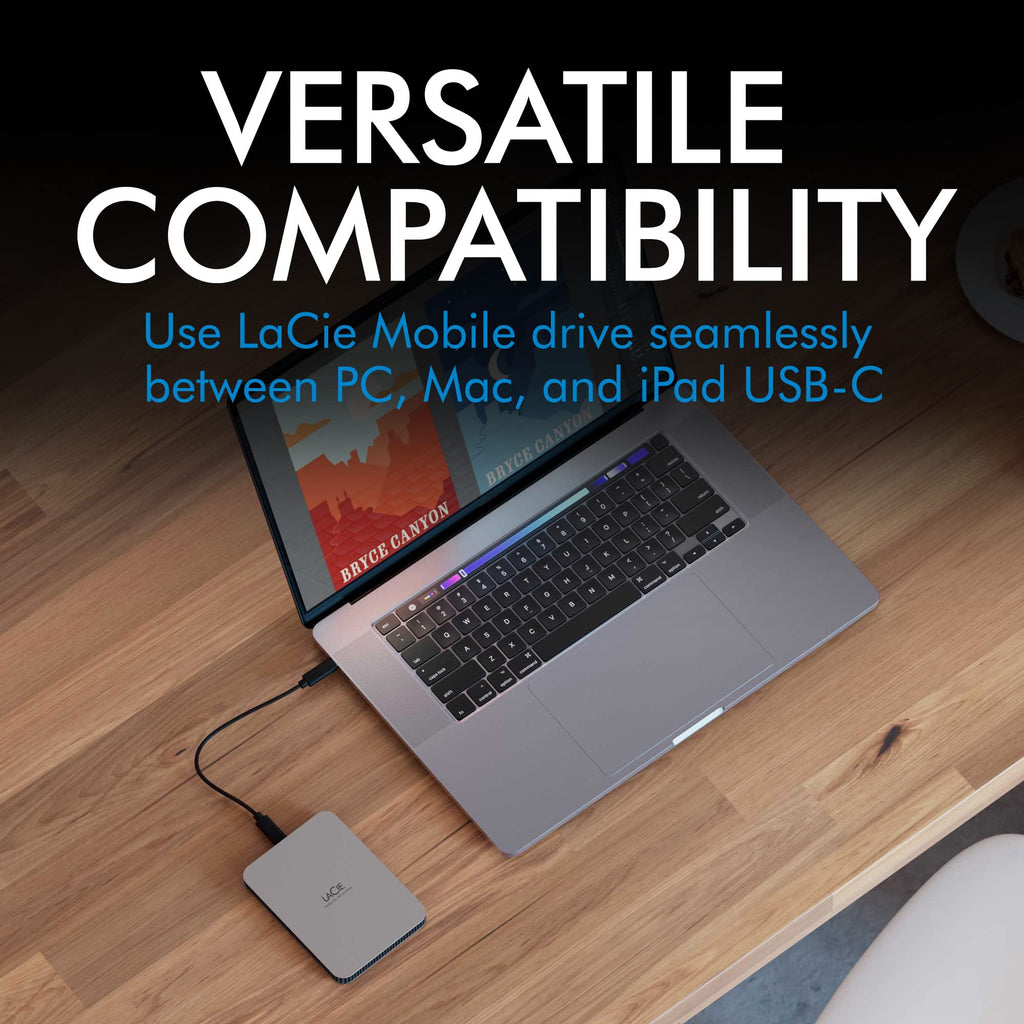 LaCie Mobile Drive Moon 1TB, External Hard Drive Portable, PC Mac iPad & iPhone, Data Rescue Services (STLP1000400)