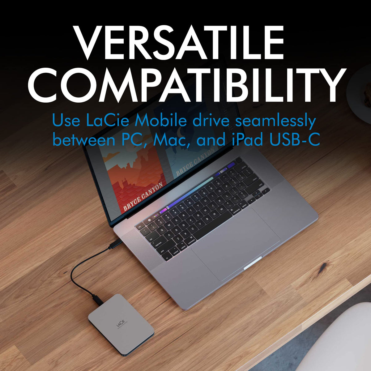 LaCie Mobile Drive Moon 1TB, External Hard Drive Portable, PC Mac iPad & iPhone, Data Rescue Services (STLP1000400)