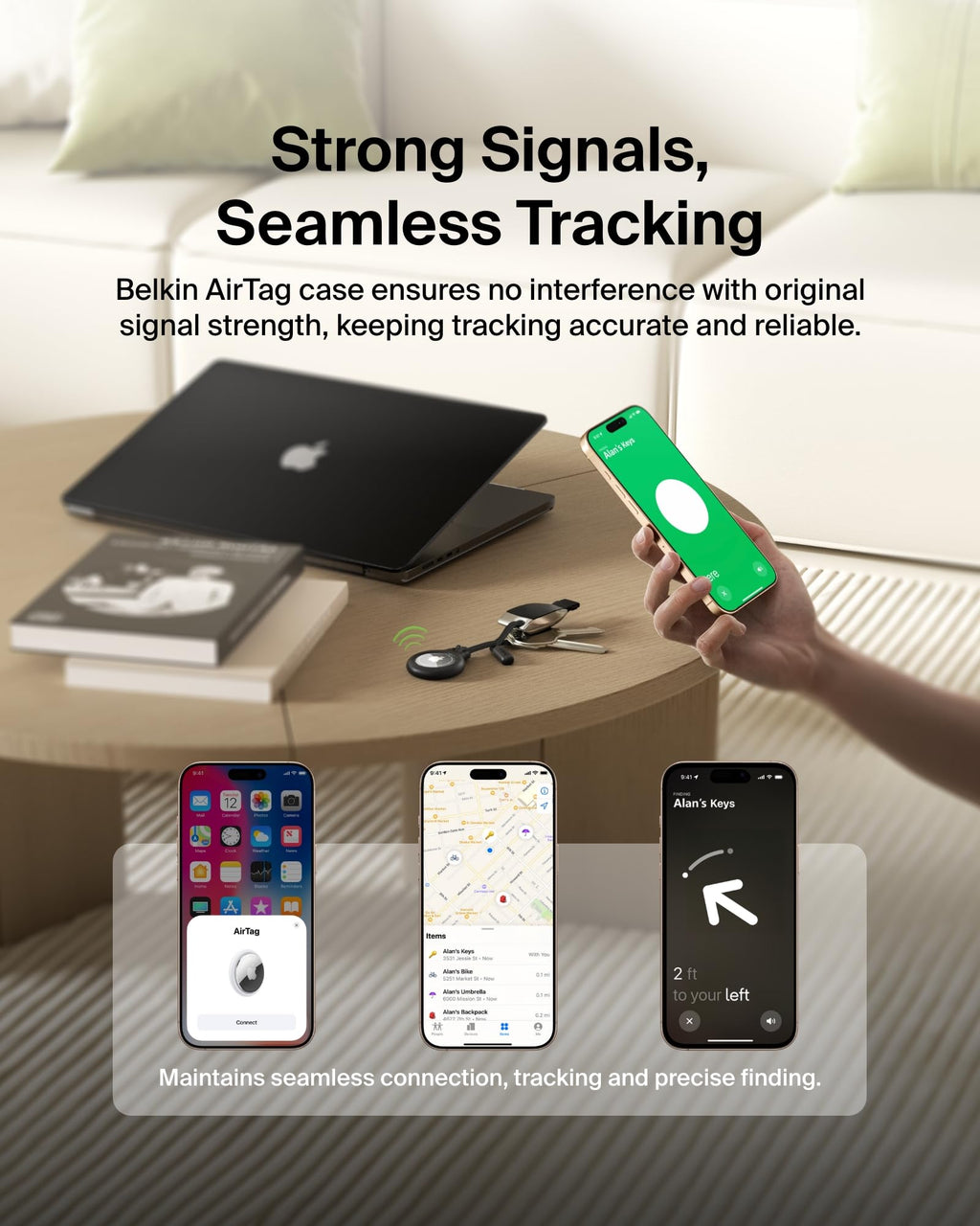 Belkin F8W974 AirTag Case with Strap (Secure Holder Protective Cover for Air Tag with Scratch Resistance Accessory) - Black, Tag not included