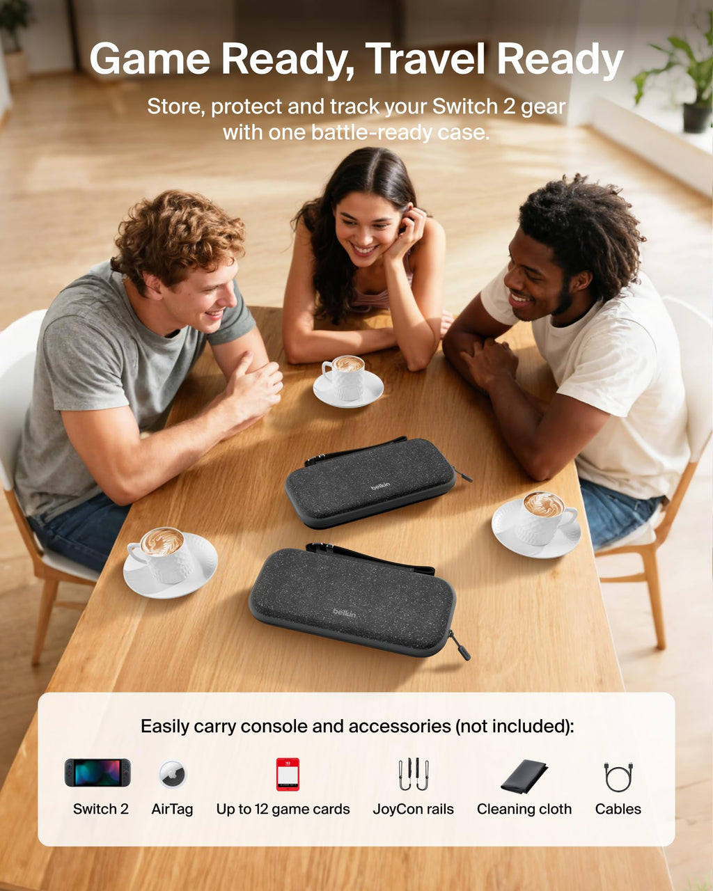 Belkin Gaming Nintendo Switch 2 Case Travel Bag with AirTag Holder - Black