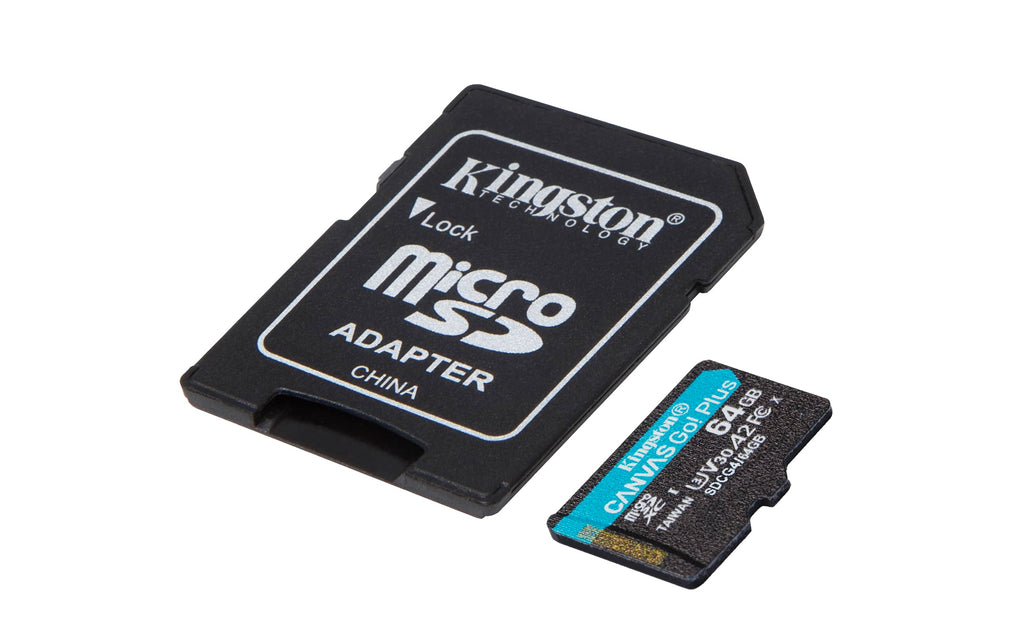 Kingston Canvas Go Plus microSDXC Memory Card Gen4 200MB/s A2 U3 V30 64GB Card + Adapter-SDCG4/64GB
