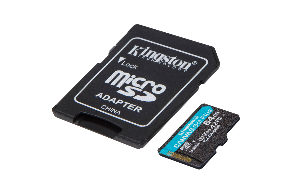 Kingston Canvas Go Plus microSDXC Memory Card Gen4 200MB/s A2 U3 V30 64GB Card + Adapter-SDCG4/64GB