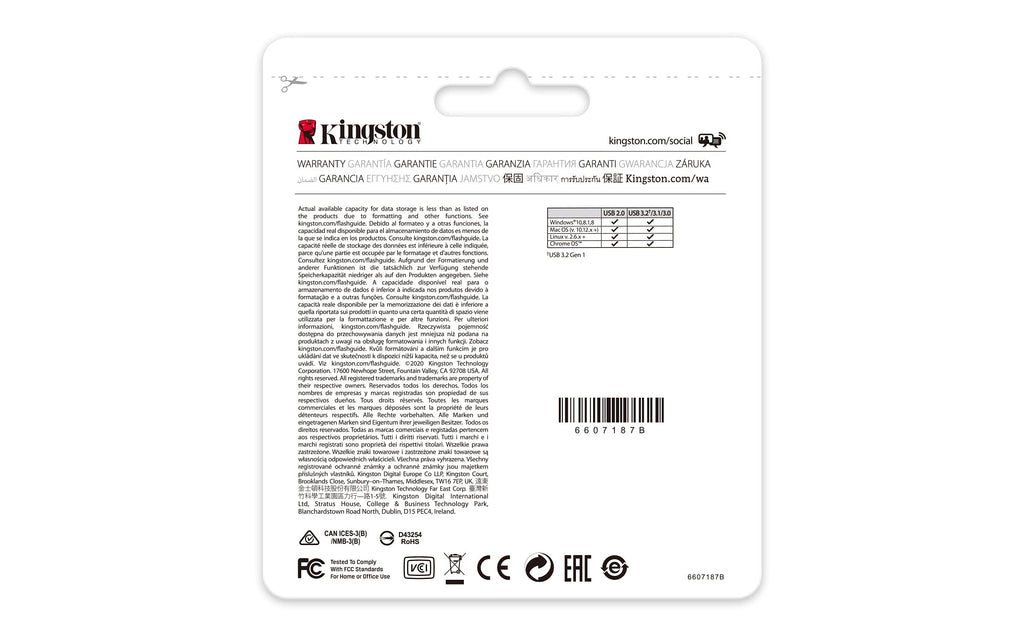 Kingston DataTraveler Kyson USB 3.2 Gen 1 Flash Drive 128GB - Stylish Capless Metal Case