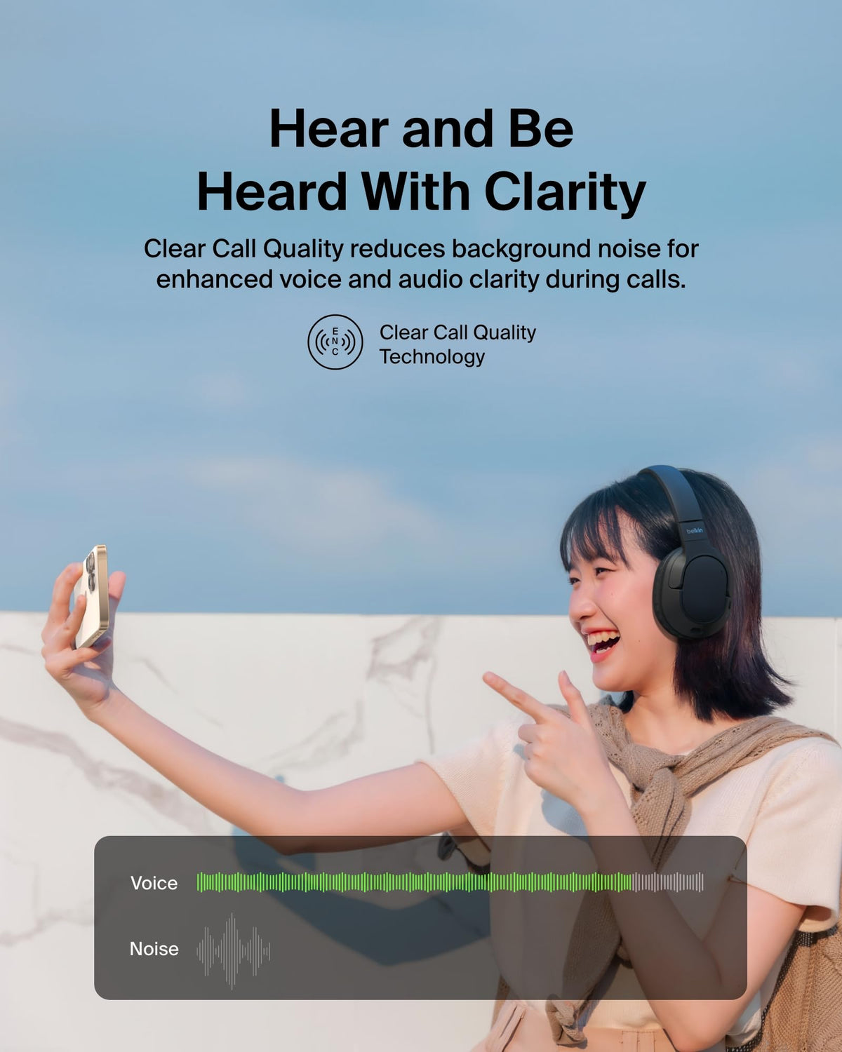 Belkin SoundForm Surround Bluetooth Over-Ear Headphones, Environmental Noise Cancelling Headphones, Wireless with 60H Playtime and Soft Ear Cups for iPhone, Galaxy, iPad, Travel, Home or Office, Black