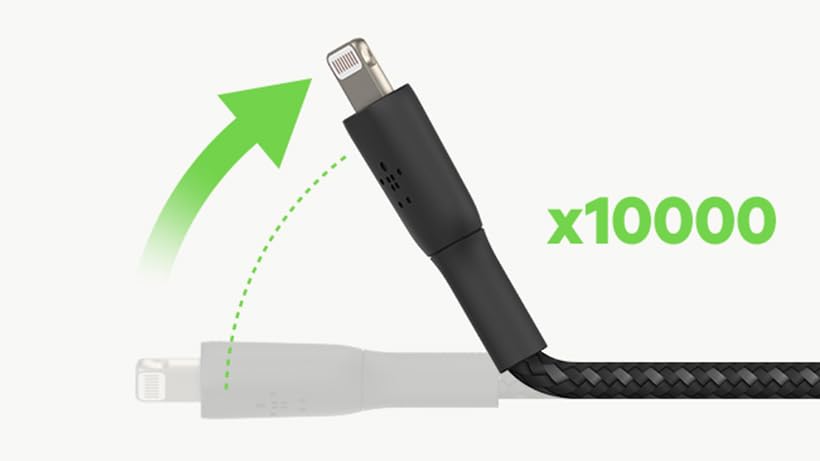 Belkin Braided Lightning Cable, Boost Charge Lightning to USB Cable for iPhone, iPad, AirPods, MFi-Certified, White, 0.15m