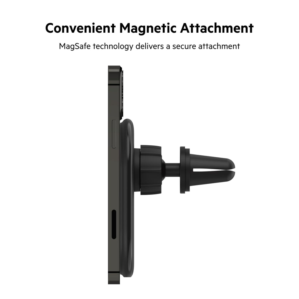 Belkin BoostCharge Magnetic Wireless Car Charger, MagSafe-compatible magnetic car vent phone mount for iPhone 17, Air, 16, 15, 14, 13, 12, Pixelsnap and More (Cable Included) 