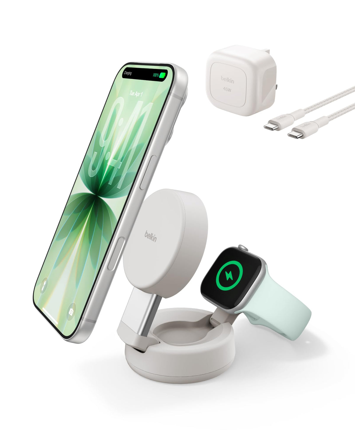 Belkin UltraCharge Pro 2 in 1 Qi2 Wireless Charging Station, 25W - Sand