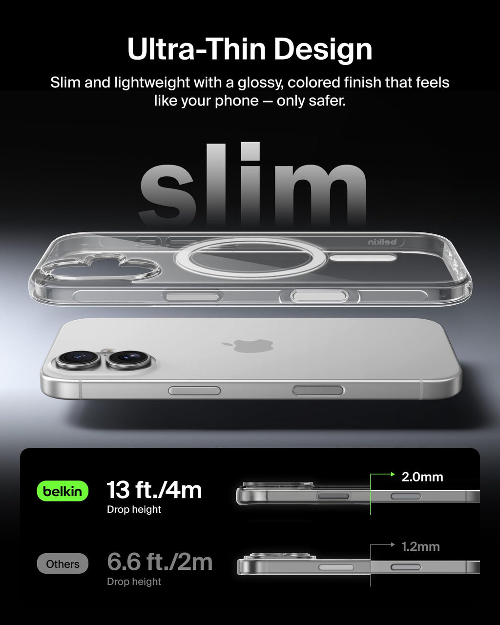 Belkin SheerForce Clear MagSafe Compatible iPhone 17 Case with Slim Design & Anti-Scratch Treated Coating - Magnetic, Transparent, & Shockproof Protective iPhone Case - Clear