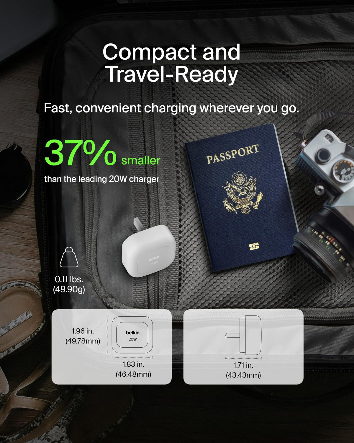 Belkin BoostCharge 20W Cubic Wall Charger, USB-C Power Delivery Fast Charging for Apple iPhone 17, Air, 16, Samsung Galaxy S25, Pixel 10, Nintendo Switch with USB-C to Type C Cable included - White
