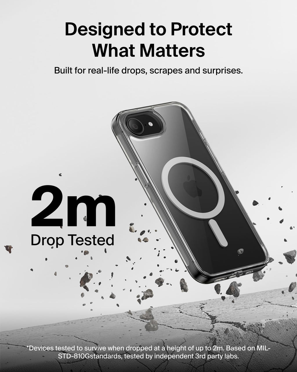Belkin SheerForce Clear Lite Magnetic Phone Case for iPhone 17e and iPhone 16e, MagSafe Compatible with Raised Edges, Military-Grade Drop-Protection, Non-Yellowing, Ultra-Thin Design, Side Grip