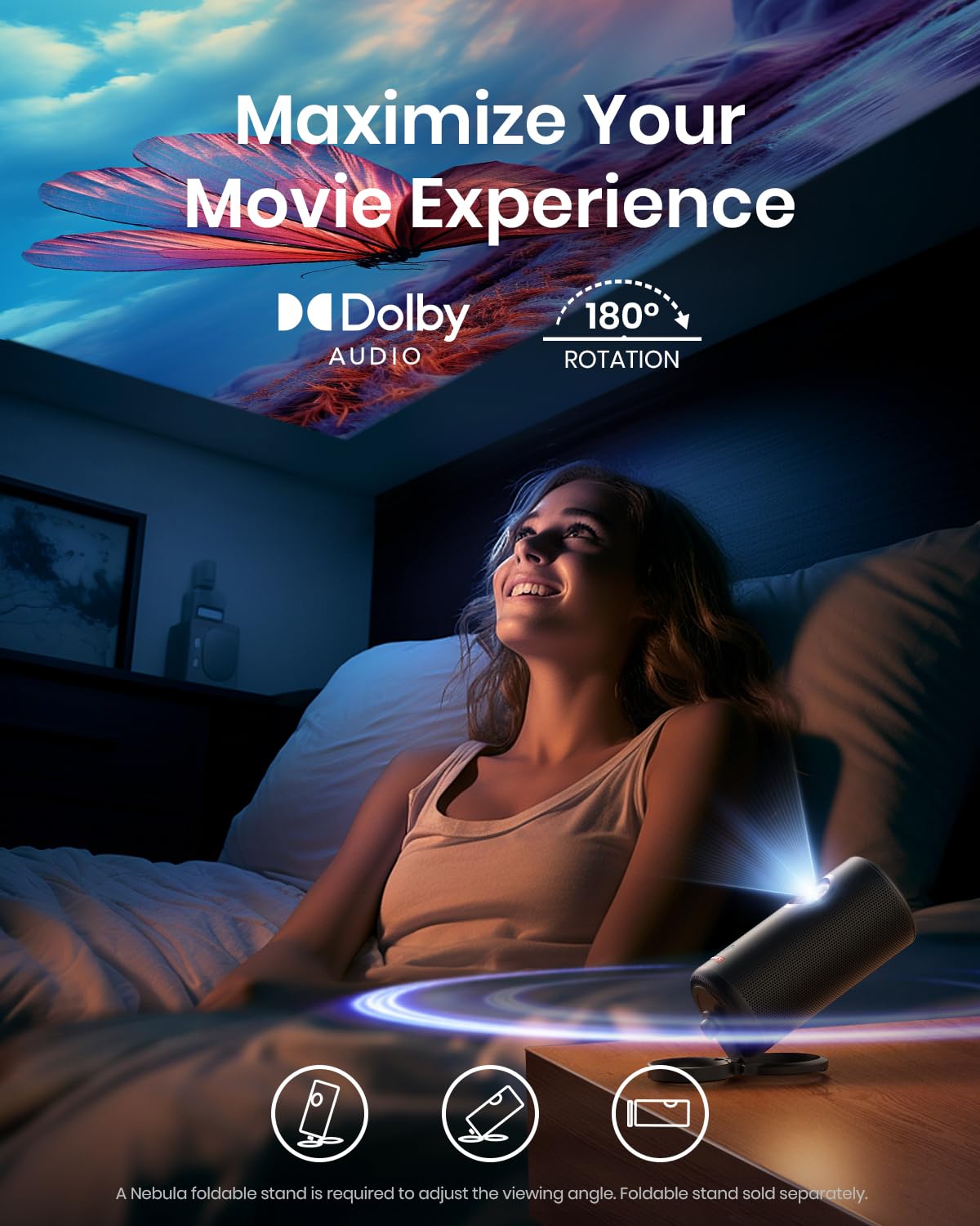 NEBULA Capsule 3 Laser Projector, Upgraded with Google TV and Official Netflix, Mini Smart TV Projector with Wi-Fi, Outdoor Portable Projectors, Dolby Digital, 120-Inch Screen, 2.5H Built-In Battery