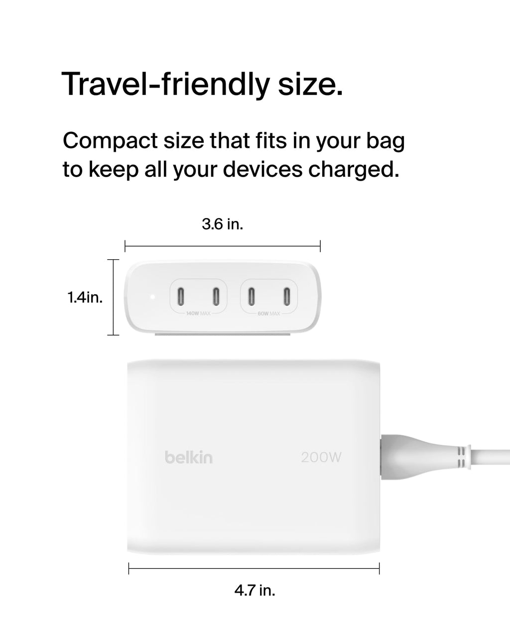 Belkin BoostCharge Pro 4-Port USB-C GaN Wall Charger, 200W Multi-Port Charger w/USB-C PD 3.1 Fast Charge + 5ft Power Cord for MacBook Pro, iPhone 17, Air, iPad, Galaxy S25, Pixel 10, Laptop - White