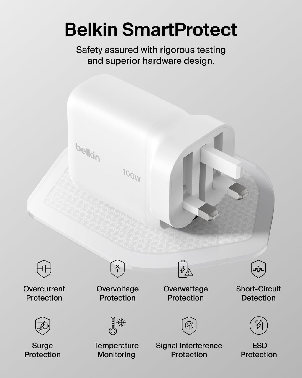 Belkin BoostCharge USB C Plug Charger 100W, GaN Compact and Foldable Plug Charger, Fast Charging for iPhone 17, Samsung Galaxy S26, Pixel 10, AirPods, Tablet, MacBook, Chromebook - White