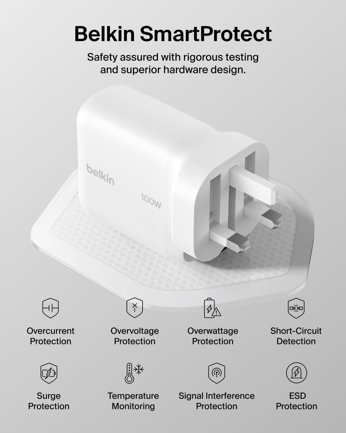 Belkin BoostCharge USB C Plug Charger 100W, GaN Compact and Foldable Plug Charger, Fast Charging for iPhone 17, Samsung Galaxy S26, Pixel 10, AirPods, Tablet, MacBook, Chromebook - White
