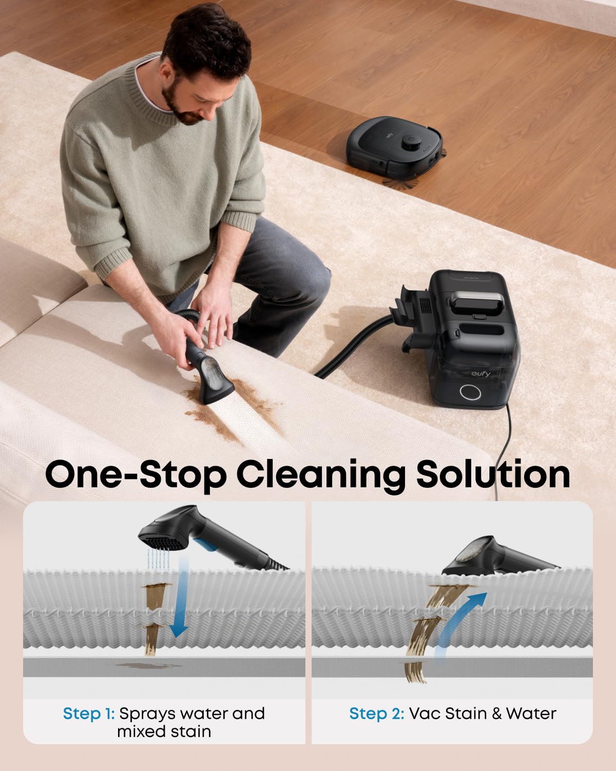 eufy E28 Omni Robot Vacuum Cleaner with Mop, HydroJet System, Portable Deep Cleaner for Carpet, Spot Cleaner, 20,000 Pa Turbo Suction, Zero Tangling, Corner-to-Edge Deep Cleaning, All-In-One Station