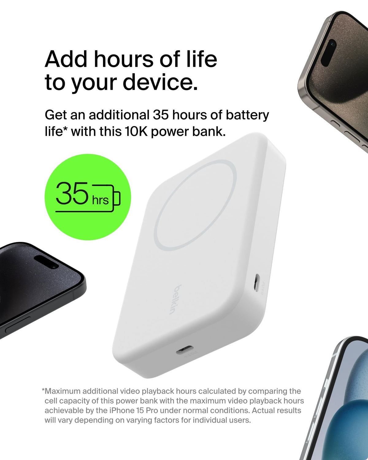Belkin BoostCharge Pro Wireless Power Bank 10000mAh with Qi2, MagSafe Compatible Portable Charger + Built-in Pop-up Kickstand, For iPhone 17, iPhone Air, 16, 15, 14, Pixelsnap and More - White