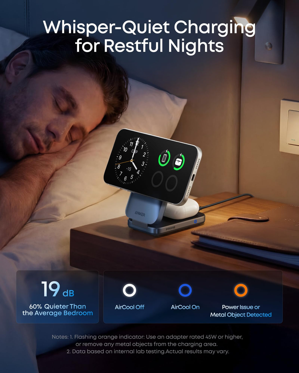 Anker Prime 3‑in‑1 Wireless Charger, Qi2‑Certified 25W, MagSafe‑Compatible