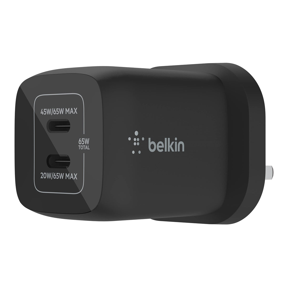 Belkin 65W Dual USB Type C Wall Charger, Fast Charging Power Delivery 3.0 with GaN Technology, USB Plug fast charger for iPhone 17, Air, iPad, MacBook, Samsung Galaxy S25, Pixel and More - Black