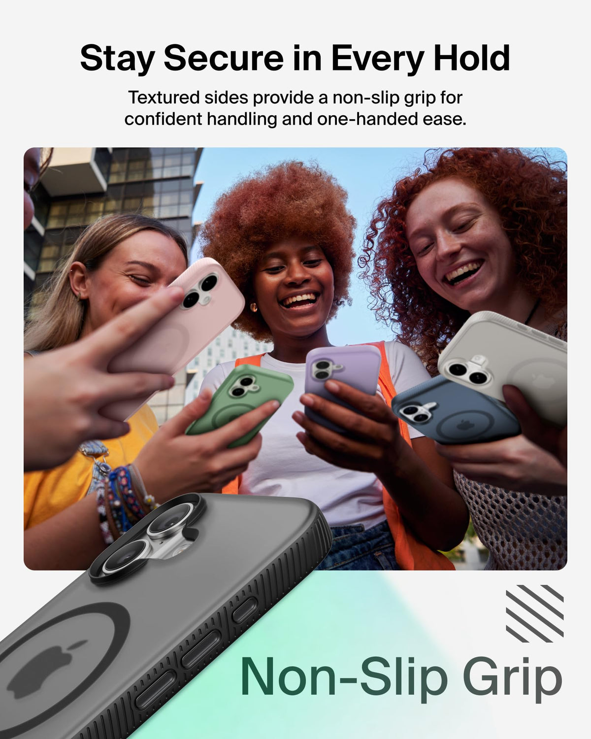 Belkin SheerForce Grip MagSafe Compatible iPhone 17 Case with Slim Design & Anti-Slip Side Lines - Magnetic, Transparent, & Shockproof Protective iPhone Case - Black