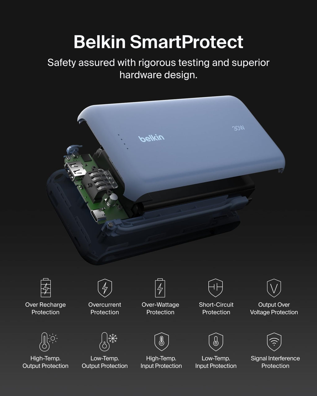 Belkin BoostCharge 20000mAh Power Bank with Integrated USB-C Cable - Blue