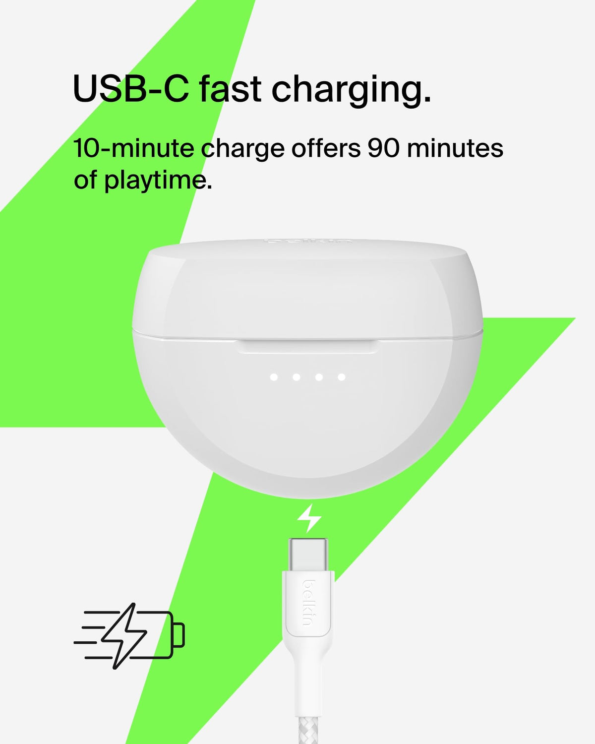 Belkin SoundForm Rhythm True Wireless Earbuds with Built-in Microphone, USB-C Fast Charging, 28H Battery Life, IPX5 Water Resistance - Bluetooth Earbuds for iPhone, iPad, Galaxy, Pixel & More - White