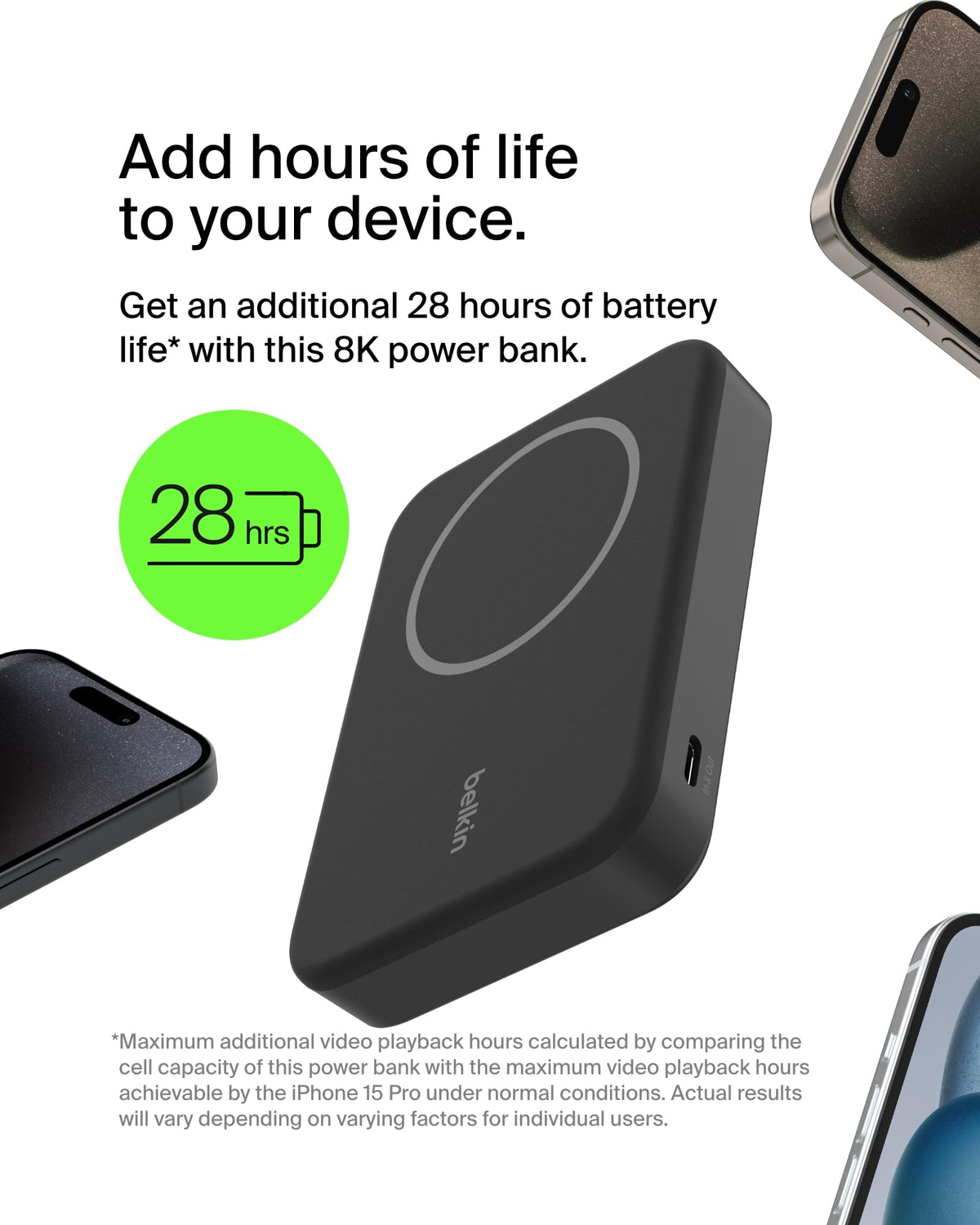 Belkin BoostCharge Pro Wireless Power Bank 8000mAh with Qi2, MagSafe Compatible Portable Charger + Built-in Pop-up Kickstand, For iPhone 17, iPhone Air, 16, 15, 14, Pixelsnap and More - Black