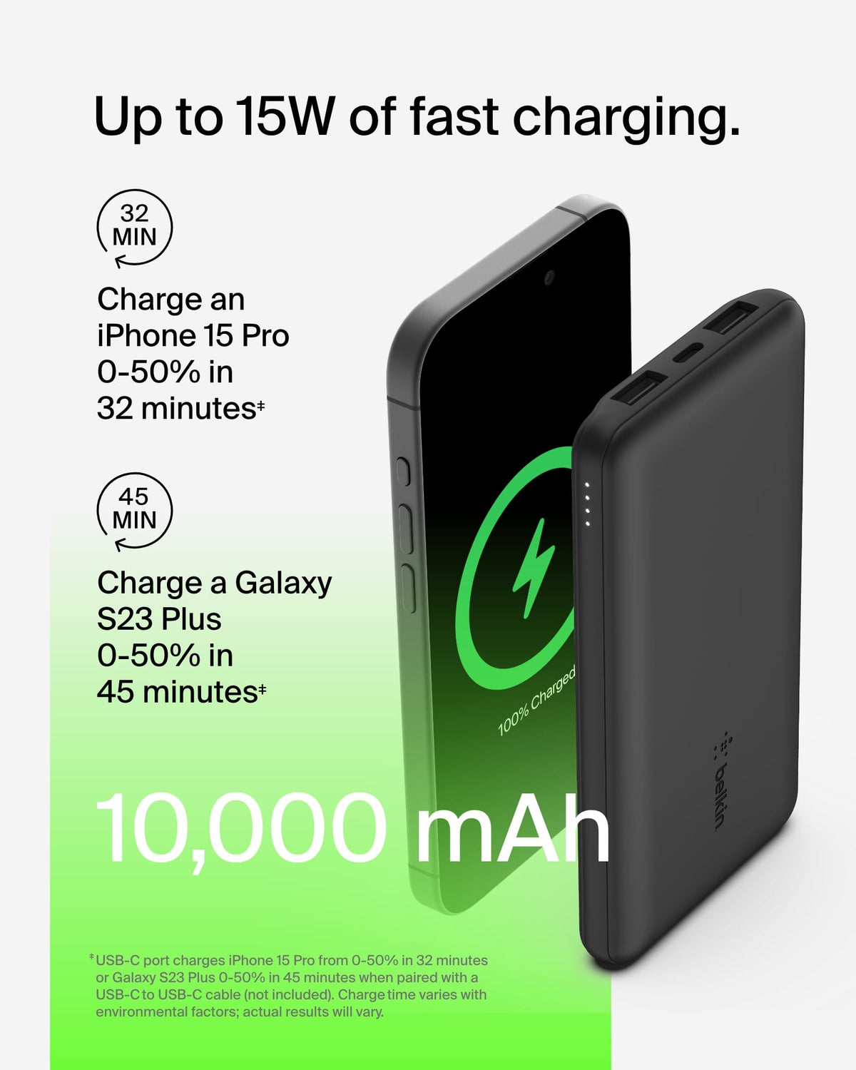 Belkin Portable Charger, 5-in-1 Power Bundle with 10000 mAh Power Bank, 2-25W USB-C Charging Block, EU/UK Plug, 60W USB-C Cable, and Travel Pouch – Fast Charging for Multiple Devices, Compact Design