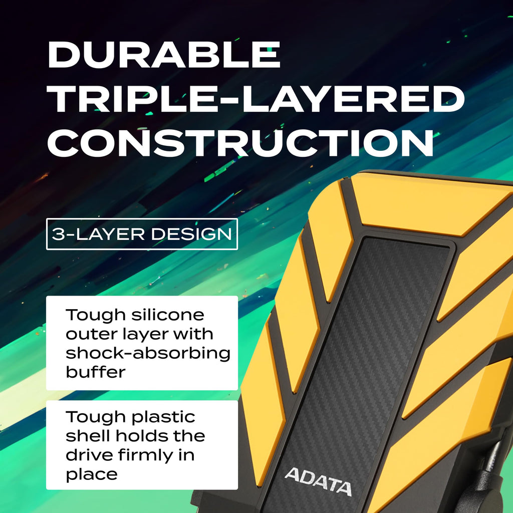 ADATA HD710 Pro 1TB HDD, USB 3.1, IP68 Waterproof/Shockproof/Dustproof Ruggedized External Hard Drive, Yellow (AHD710P-1TU31-CYL)