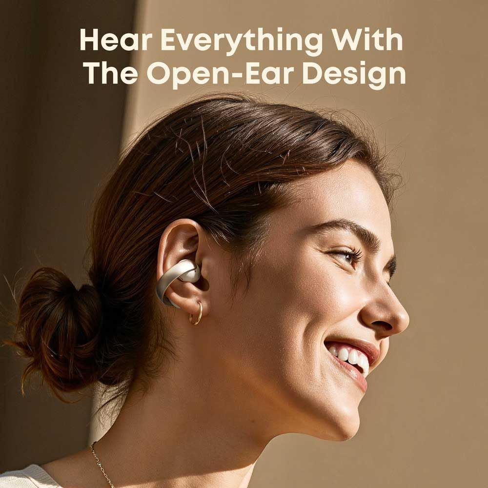 soundcore Aeroclip Headset True Wireless Stereo (TWS) Open-ear Calls/Music/Sport/Everyday Bluetooth Champagne, White