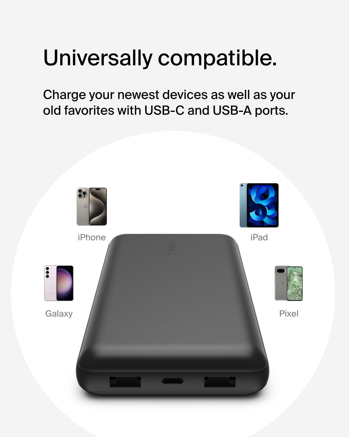 Belkin USB C Portable Charger 20000mAh, 20K Power Bank with USB Type C Input Output Port and 2 USB A Ports with Included USB C to A Cable for iPhone, Galaxy, Pixel, iPad, AirPods and More – Black