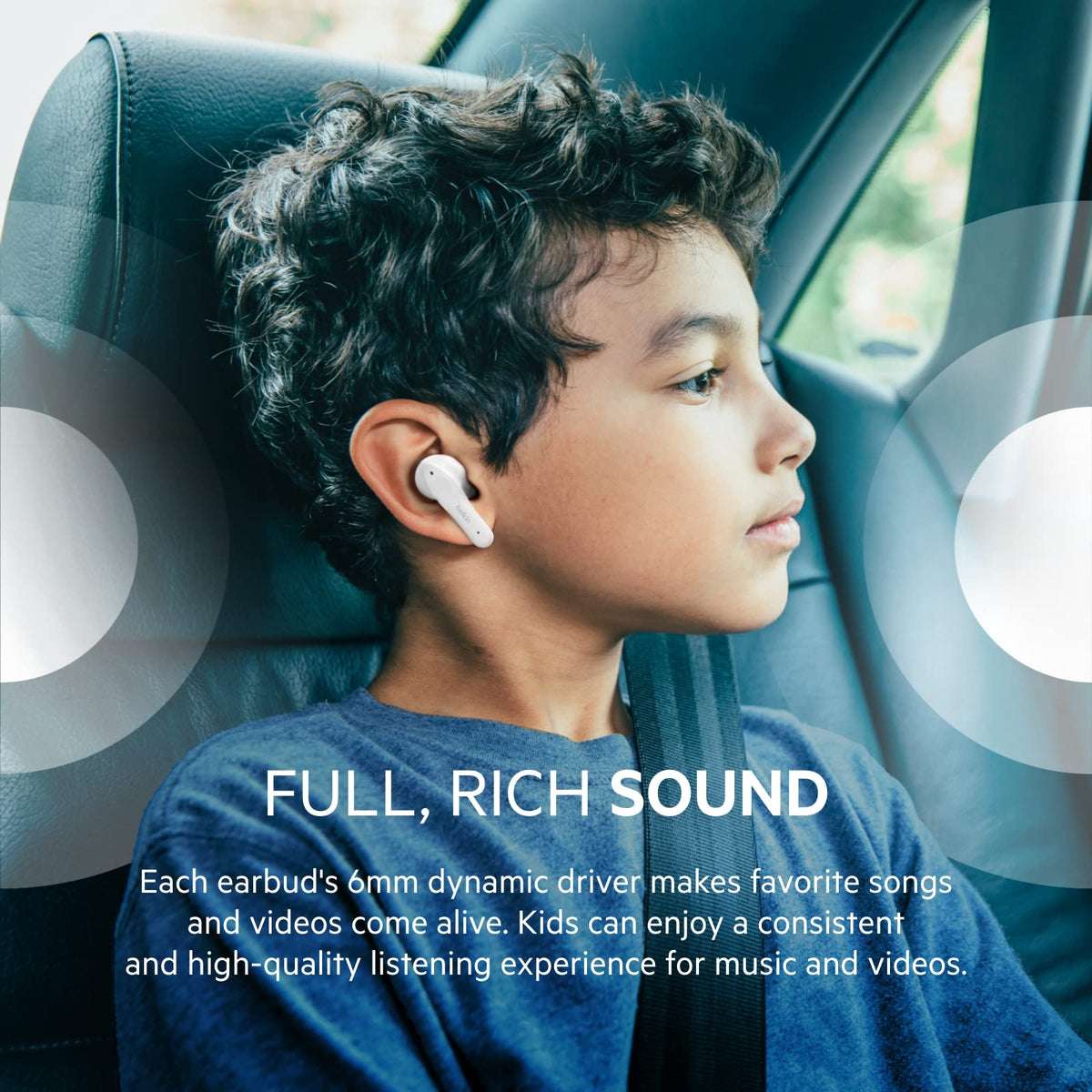 Belkin SOUNDFORM Nano, True Wireless Earbuds for Kids, 85dB Limit for Ear Protection, Online Learning, School, IPX5 Certified, 24 H Play Time for iPhone, iPad, Kindle, Pixel and More – White