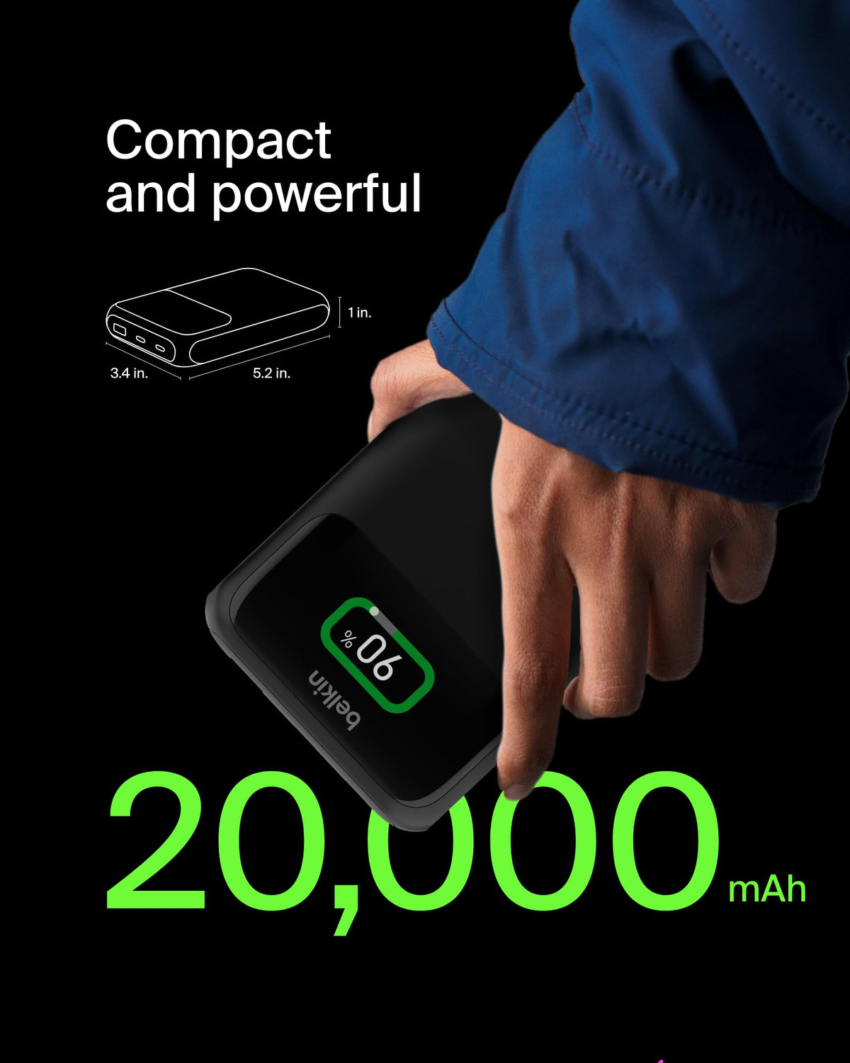 Belkin BoostCharge 20000mAh Laptop Power Bank with 3 USB Ports- Black
