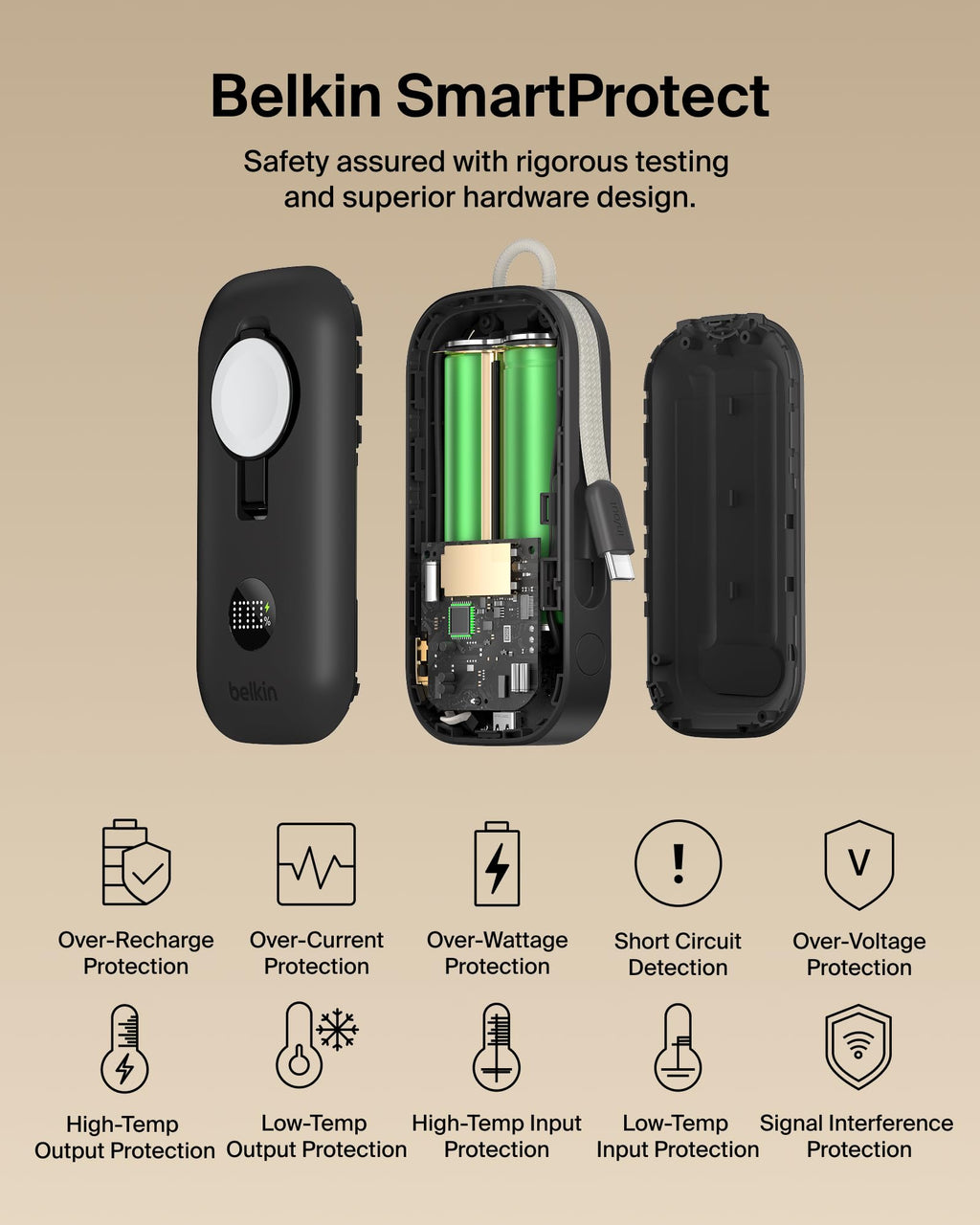 Belkin BoostCharge Pro 10000mAh Power Bank with Apple Watch Charger, Portable Charger with Integrated Braided USB C Cable and Digital Display, 45W, Battery Pack for Charging 3-Devices - Black