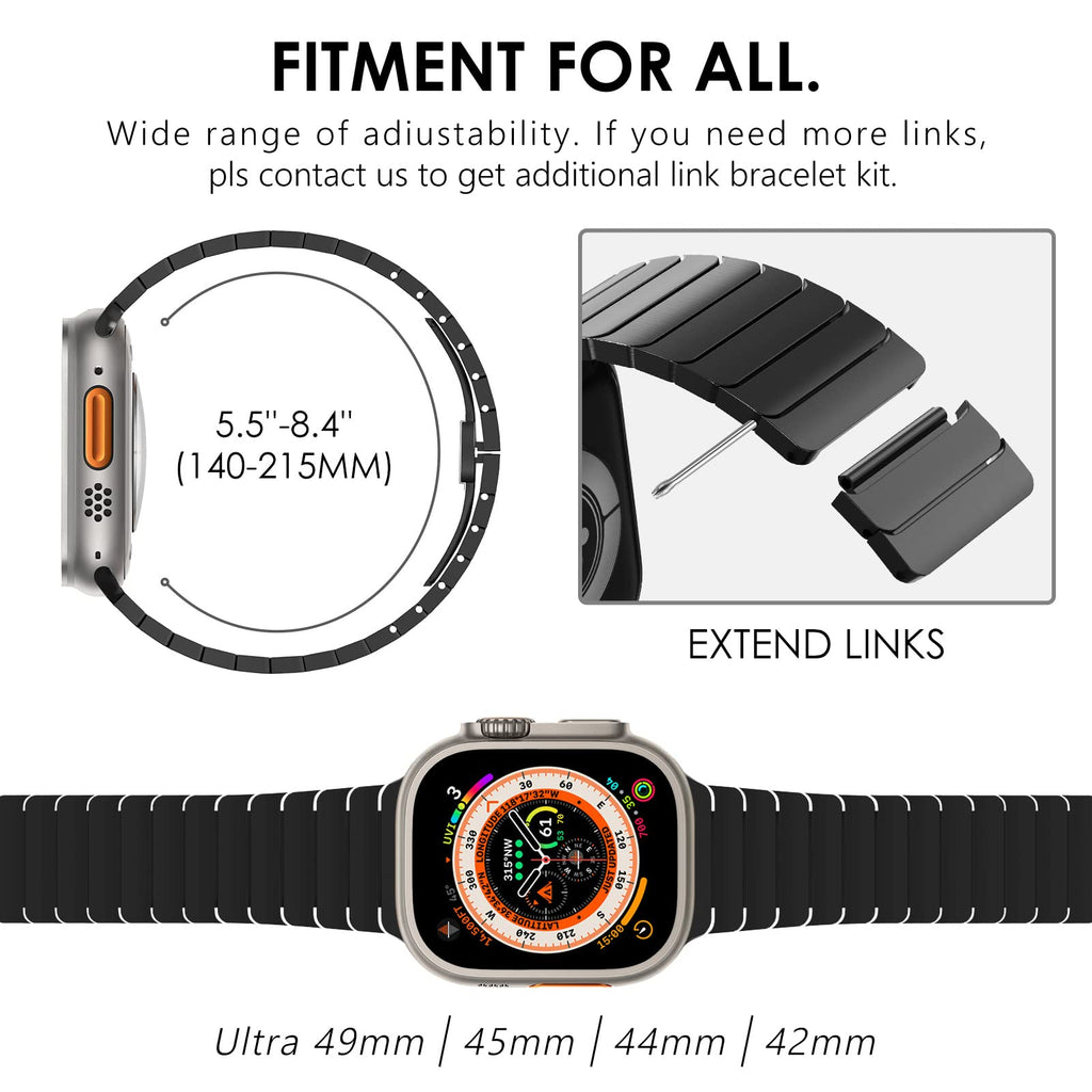 CHANCHY Stainless Steel Band Compatible with Apple Watch Link Bracelet 41mm 40mm 38mm, Metal Strap with Folding Clasp for Apple Watch Series 9 8 7 6 5 4 3 2 1 SE for Men Women (Black, 41mm 40mm 38mm)