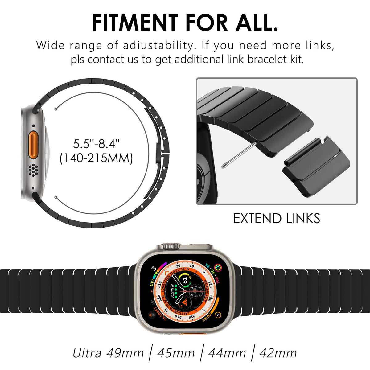 CHANCHY Stainless Steel Band Compatible with Apple Watch Link Bracelet 41mm 40mm 38mm, Metal Strap with Folding Clasp for Apple Watch Series 9 8 7 6 5 4 3 2 1 SE for Men Women (Black, 41mm 40mm 38mm)