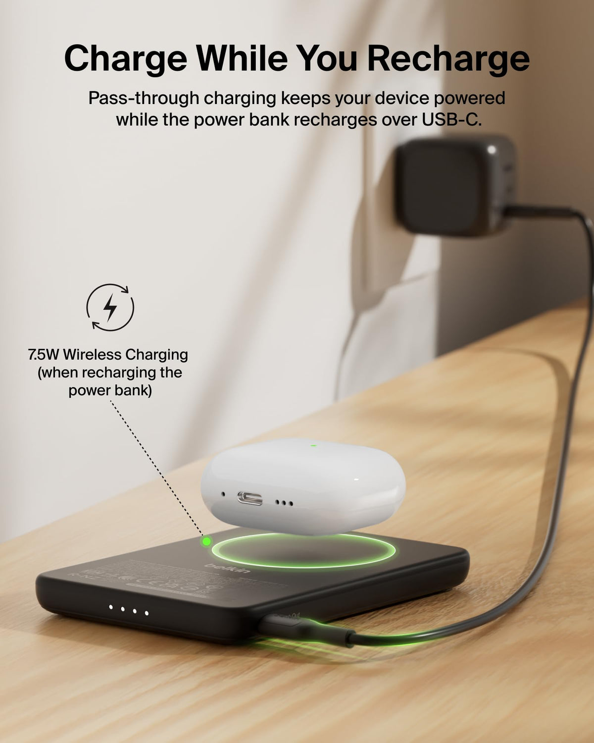 Belkin BoostCharge 5000mAh Slim Magnetic Power Bank with USB C Port - Black