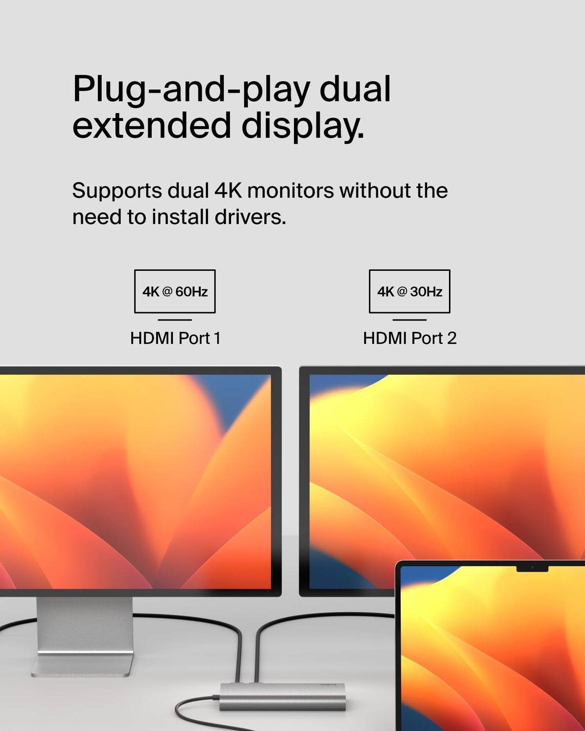 Belkin Connect Universal USB-C 8-in-1 Dual Display Core Hub w/Silicon Motion Technology - Compatible with Mac, Windows, and Chromebook - 100W PD w/ 10Gbps Transfer Speeds & 1GbE Ethernet - Silver