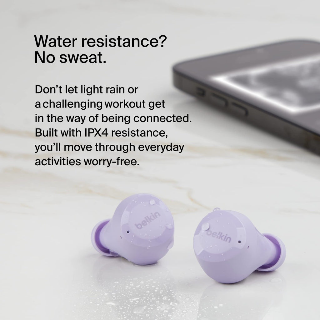 Belkin SoundForm Bolt True Wireless Earbuds, Wireless earphones with up to 28H of battery life and Mono Mode, IPX4 sweat and water resistance, Bluetooth headphones with mic for iPhone, Galaxy and more