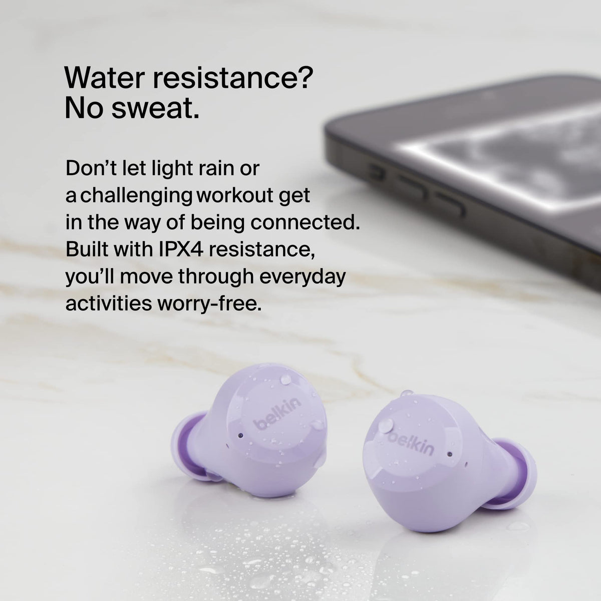 Belkin SoundForm Bolt True Wireless Earbuds, Wireless earphones with up to 28H of battery life and Mono Mode, IPX4 sweat and water resistance, Bluetooth headphones with mic for iPhone, Galaxy and more