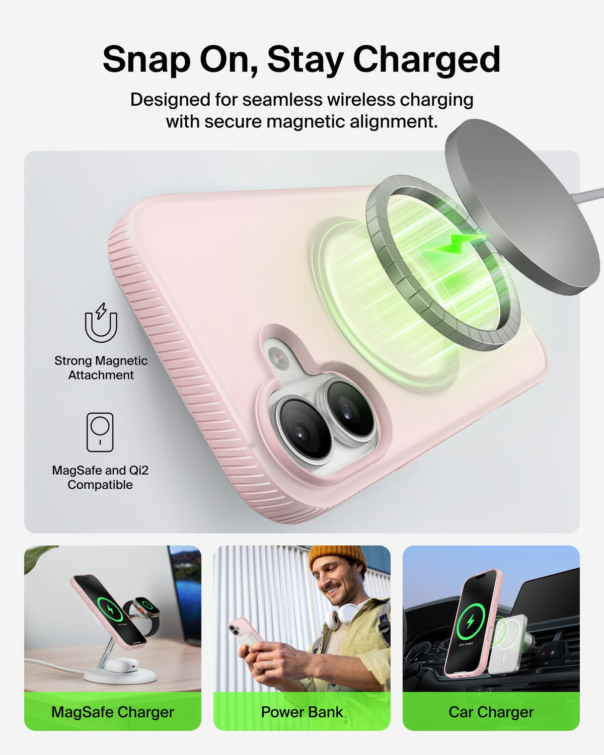 Belkin SheerForce Grip MagSafe Compatible iPhone 17 Case with Slim Design & Anti-Slip Side Lines - Magnetic, Transparent, & Shockproof Protective iPhone Case - Pink