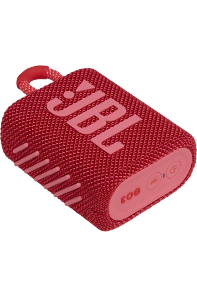 JBL GO 3 Wireless Bluetooth Portable Speaker with Integrated Loop for Travel with USB C Charging Cable, Red