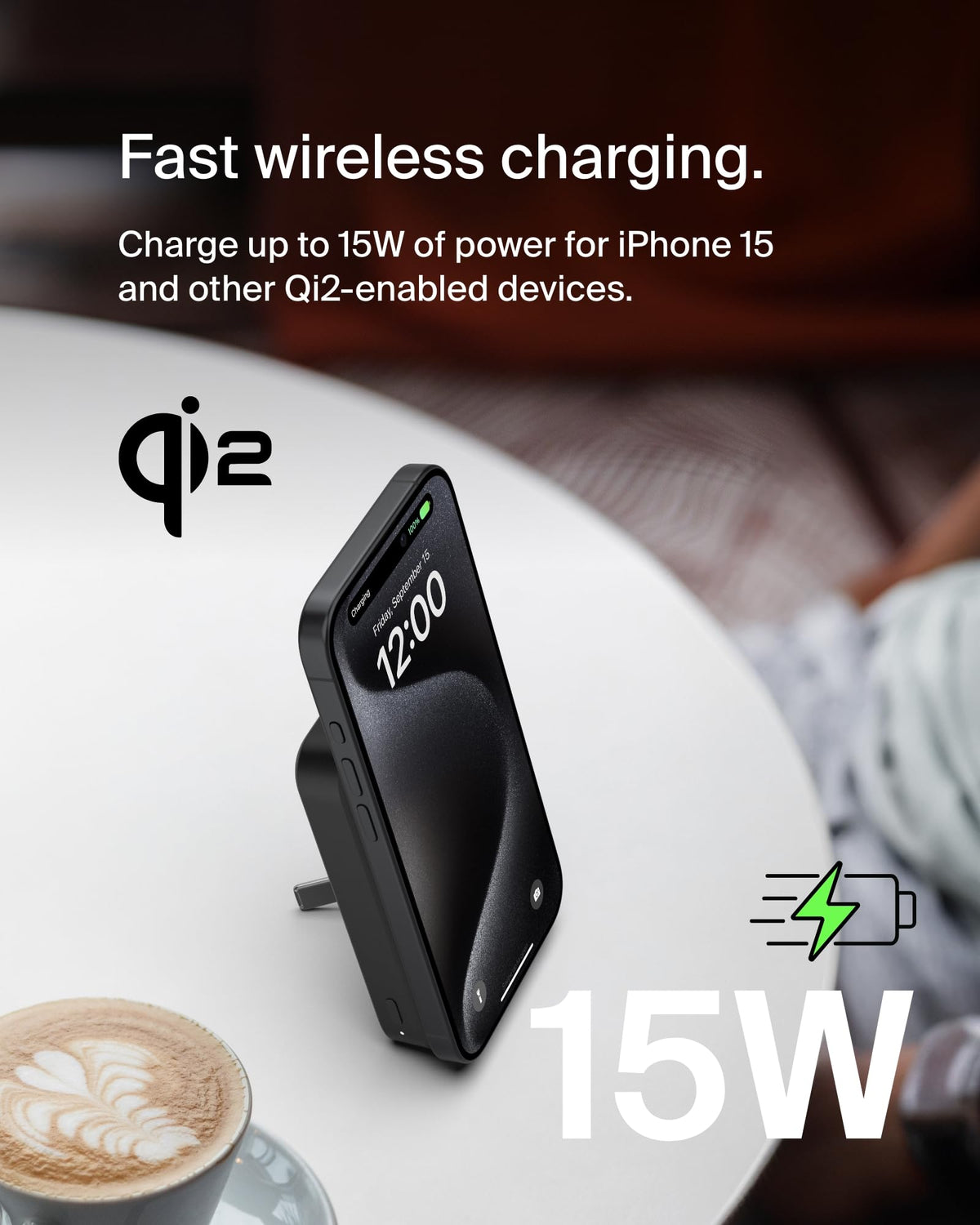Belkin BoostCharge Pro Wireless Power Bank 8000mAh with Qi2, MagSafe Compatible Portable Charger + Built-in Pop-up Kickstand, For iPhone 17, iPhone Air, 16, 15, 14, Pixelsnap and More - Black