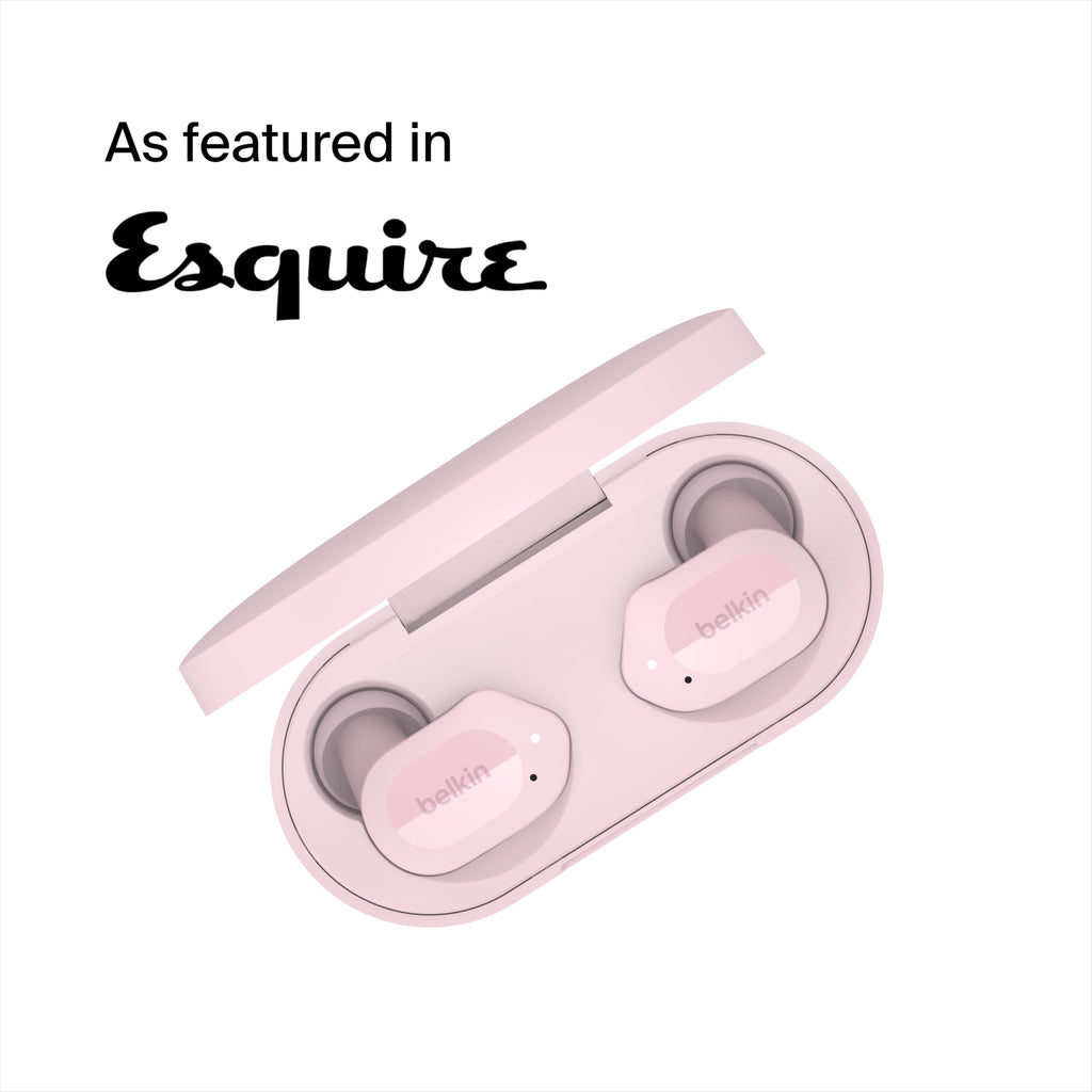 Belkin SOUNDFORM Play True Wireless Earbuds, Wireless Earphones with 3 EQ Presets, IPX5 Sweat and Water Resistant, 38 Hours Play Time for iPhone, Galaxy, Pixel and More - Pink